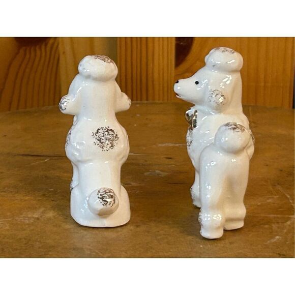 LOT OF 2 VINTAGE PORCELAIN CERAMIC MINIATURE POODLE DOG FIGURINES (8174) - Picture 2 of 6